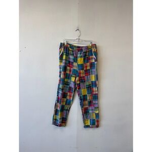 Bonnie&norma Pants Womens Medium Multicolor Plaid Patchwork Cropped Straight Leg